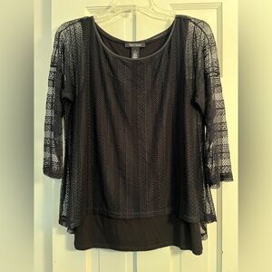 WHBM White House Black Market layered lace 3/4 sleeve ornate top, medium